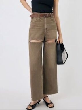 Moussy / Split Wide Loose Straight Jeans / Brown